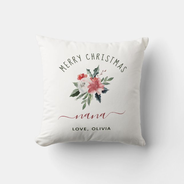 Frohe Weihnachten Nana | Hübsche Aquarellblume Kissen (Vorderseite)