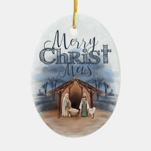 Frohe Weihnachten Nativitäts-Sonderfoto / Jahr Keramik Ornament