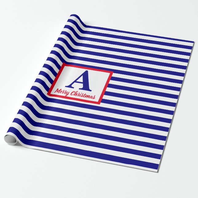 Frohe Weihnachten Nautical Monogram Red Blue White Geschenkpapier (Ungerollt)