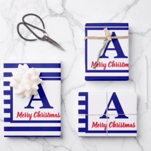 Frohe Weihnachten Nautical Monogram Red Blue White Geschenkpapier Set