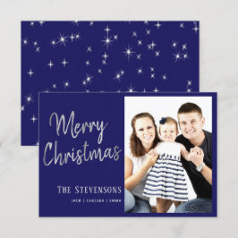 Frohe Weihnachten | Navy Blue Silver Gray Foto Car Einladung