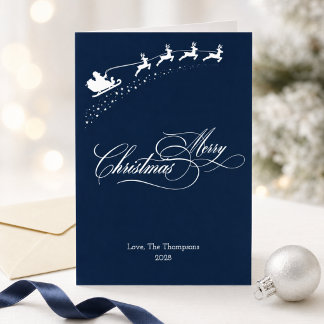 Frohe Weihnachten Navy Silberfolie Santa-Schlitten