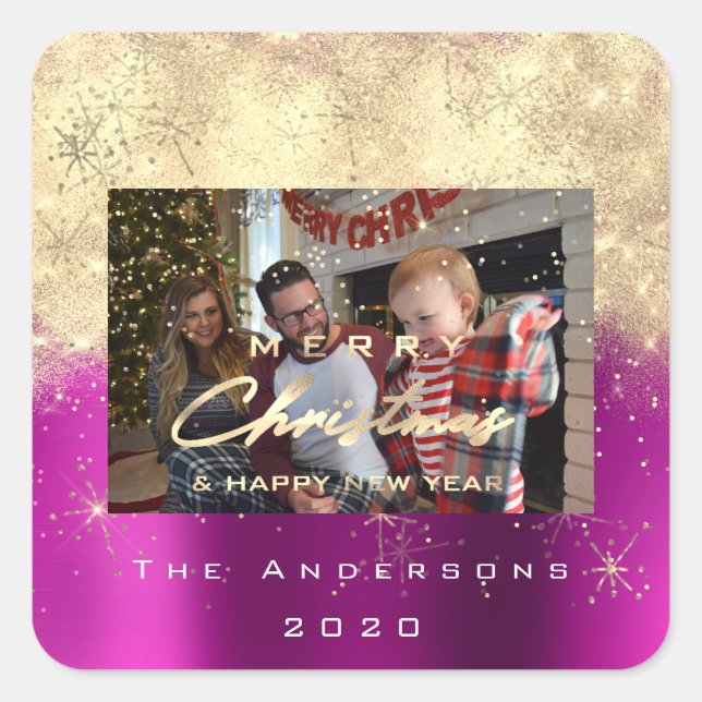 Frohe Weihnachten Neue Imitate Gold Glitzer Foto P Quadratischer Aufkleber (Vorderseite)