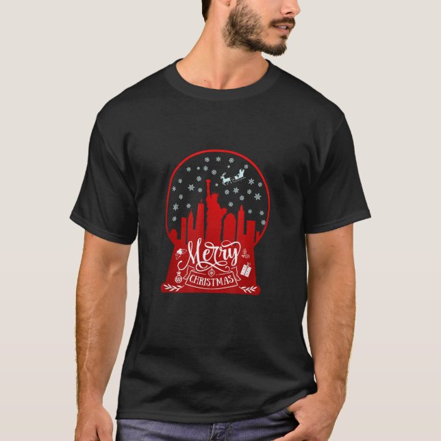 Frohe Weihnachten neue York Skyline in Schneeglobe T-Shirt (Vorderseite)