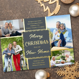 Frohe Weihnachten Neue Zuhause 4 Foto Grau und Gol Folien Feiertagskarte