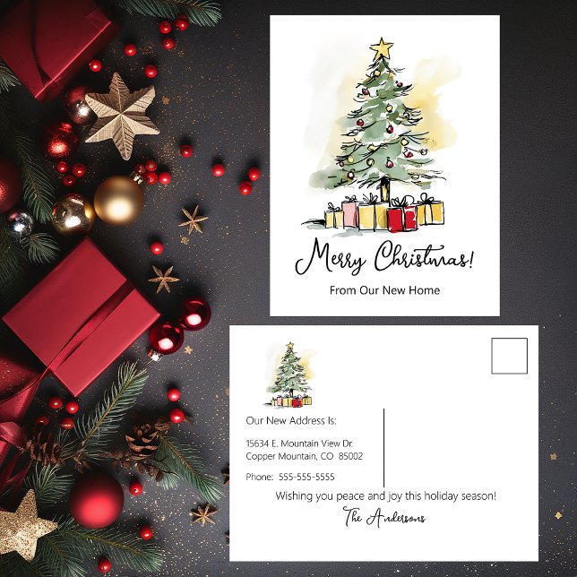 Frohe Weihnachten Neue Zuhause Moderne Weihnachtsb Ankündigungspostkarte (Von Creator hochgeladen)