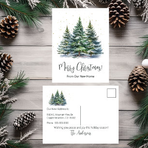 Frohe Weihnachten Neue Zuhause Pine Trees Ankündigungspostkarte