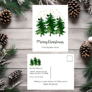 Frohe Weihnachten Neue Zuhause Pine Trees Ankündigungspostkarte