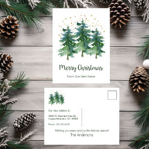 Frohe Weihnachten Neue Zuhause Pine Trees Ankündigungspostkarte