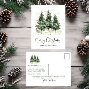 Frohe Weihnachten Neue Zuhause Pine Trees Ankündigungspostkarte