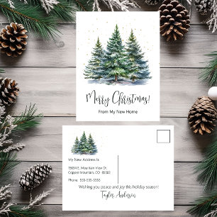 Frohe Weihnachten Neue Zuhause Pine Trees Ankündigungspostkarte