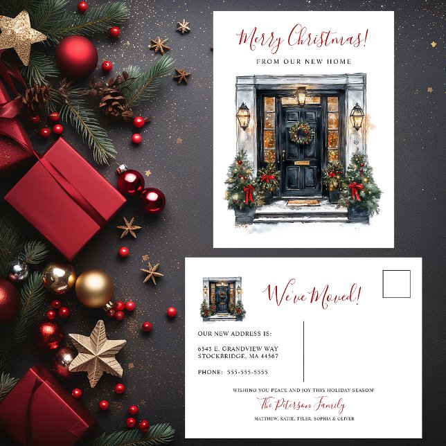 Frohe Weihnachten Neue Zuhause-Vordertür bewegen Ankündigungspostkarte (Von Creator hochgeladen)