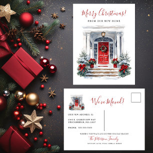 Frohe Weihnachten Neue Zuhause-Vordertür bewegen Ankündigungspostkarte