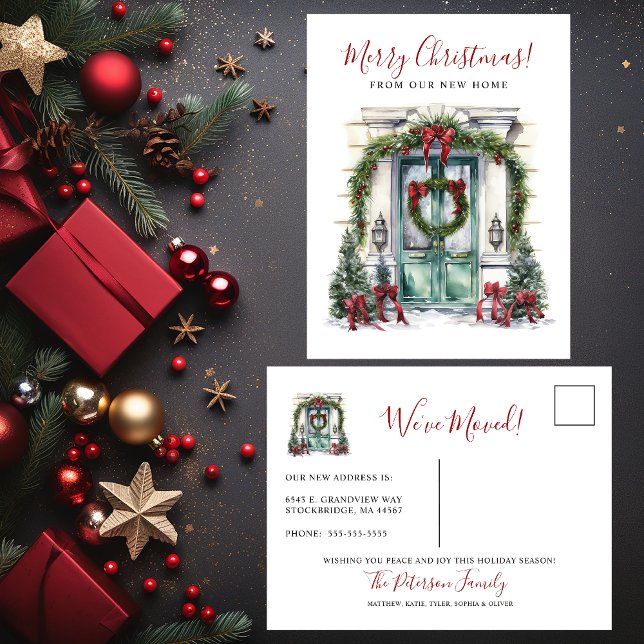 Frohe Weihnachten Neue Zuhause-Vordertür bewegen Ankündigungspostkarte (Von Creator hochgeladen)