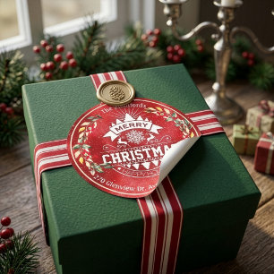 Frohe Weihnachten Neues Jahr Floral Rote Beere Adr Runder Aufkleber
