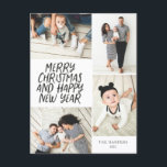 Frohe Weihnachten Neujahr 4 Foto Collage<br><div class="desc">Diese stilvolle und festliche Multi-Foto Ferienpostkarte bietet handgeschriebenen Stil mit einer Foto-Collage, die 4 Ihrer Fotos zeigt. Auf der Rückseite fügen Sie Ihre Rücksendeadresse und eine vorgedruckte, benutzerdefinierte Nachricht für einfaches und schnelles Verschicken von Urlaubskarten ein. Fügen Sie einfach Ihre Fotos und Text mit ein paar stäche und Klicks hinzu...</div>