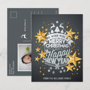 Frohe Weihnachten Neujahr Foto wünscht Gold Stars