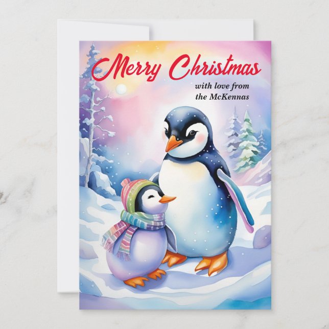 Frohe Weihnachten Neujahr Niedliche Aquarellpingui (Vorderseite)