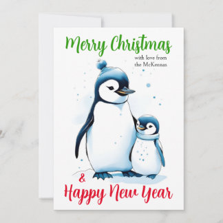 Frohe Weihnachten Neujahr Niedliche Aquarellpingui