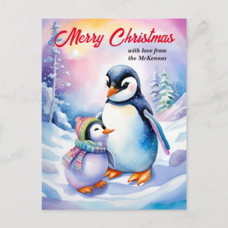 Frohe Weihnachten Neujahr Niedliche Aquarellpingui