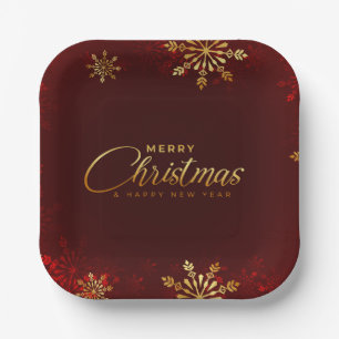 Frohe Weihnachten Neujahr Red Gold Script Winter Pappteller