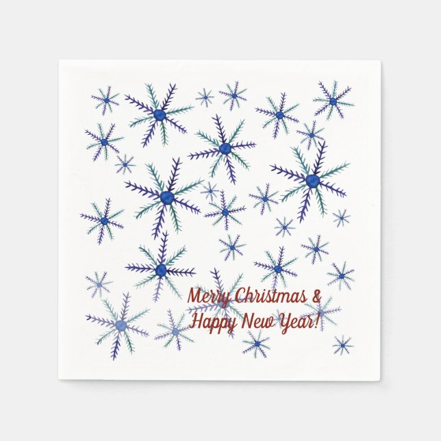 Frohe Weihnachten, Neujahr Schneeflocken Napkins Serviette (Vorderseite)
