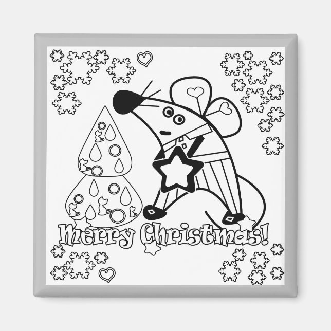 Frohe Weihnachten Neujahr Symbol Maus Cartoon nied Magnet (Vorne)