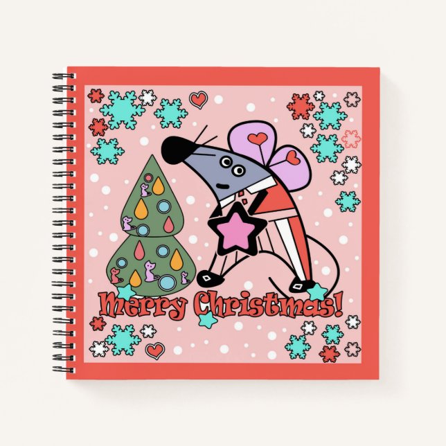 Frohe Weihnachten Neujahr Symbol Maus Cartoon nied Notizbuch (Vorderseite)