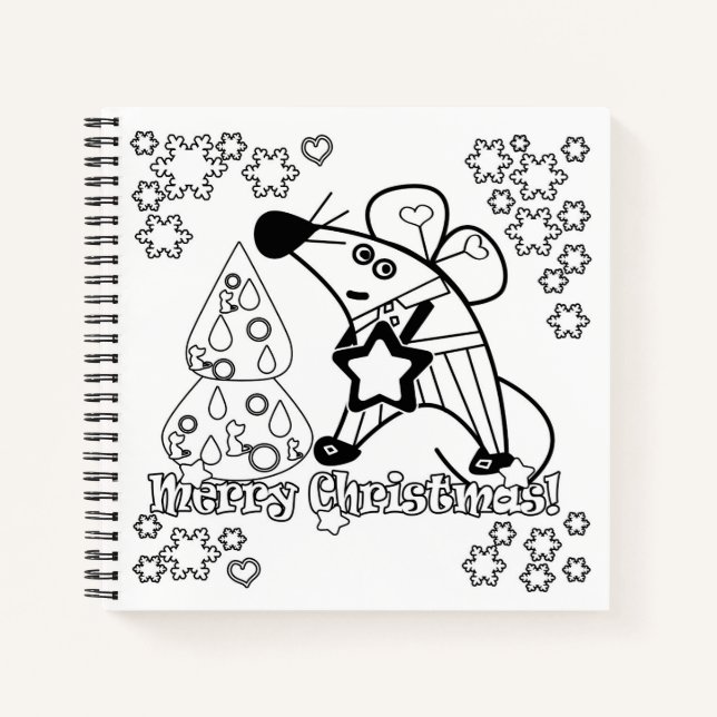 Frohe Weihnachten Neujahr Symbol Maus Cartoon nied Notizbuch (Vorderseite)