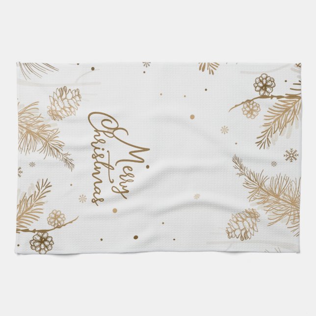 Frohe Weihnachten Neutral Gold Design Küchentücher (Horizontal)