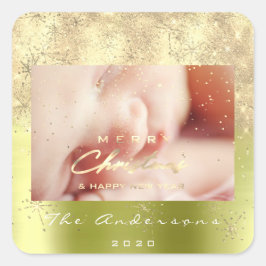 Frohe Weihnachten New Gold Glitzer Foto Spark Mint Quadratischer Aufkleber