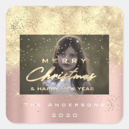 Frohe Weihnachten New Sepia Gold Glitzer Foto Blus Quadratischer Aufkleber