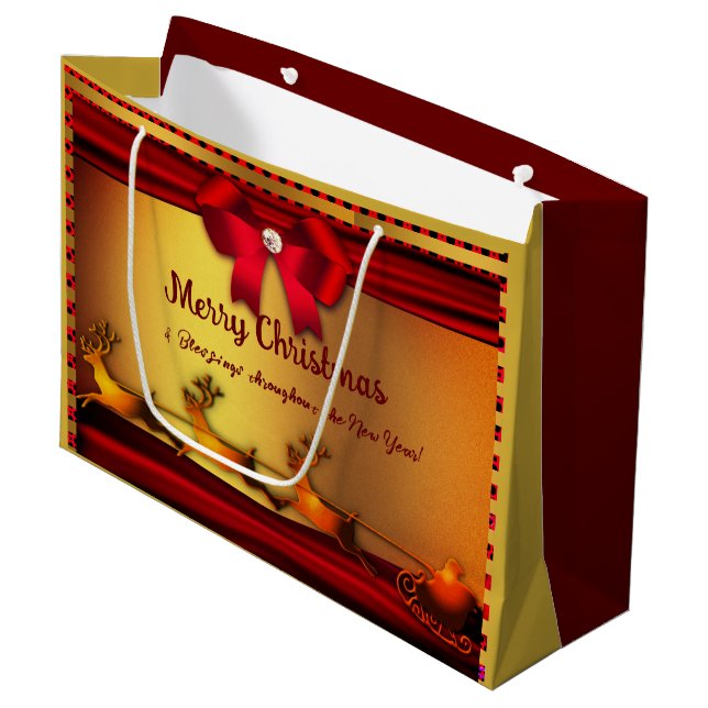 Frohe Weihnachten - New Year Große Geschenktasche Geschenktüte (Vorderseite Schrägansicht)