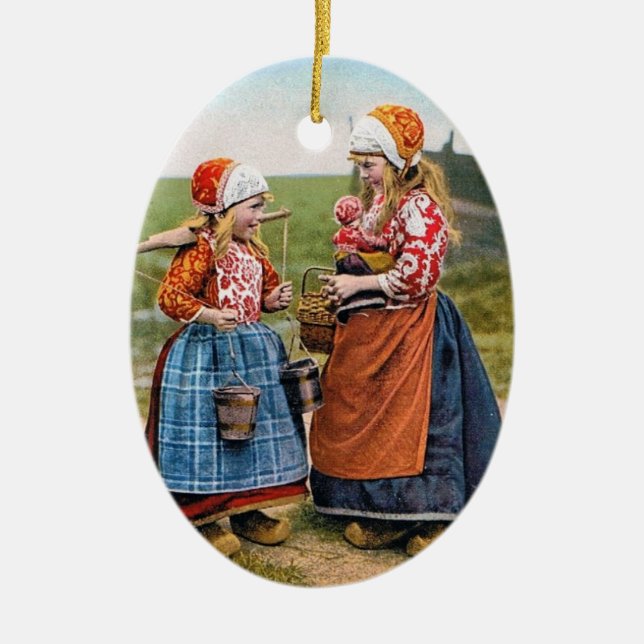 FROHE WEIHNACHTEN niederländische Mädchen Keramikornament (Vorne)