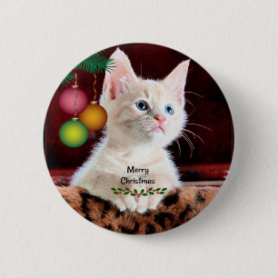 Frohe Weihnachten Niedlich Adorable Kitty Cat Button