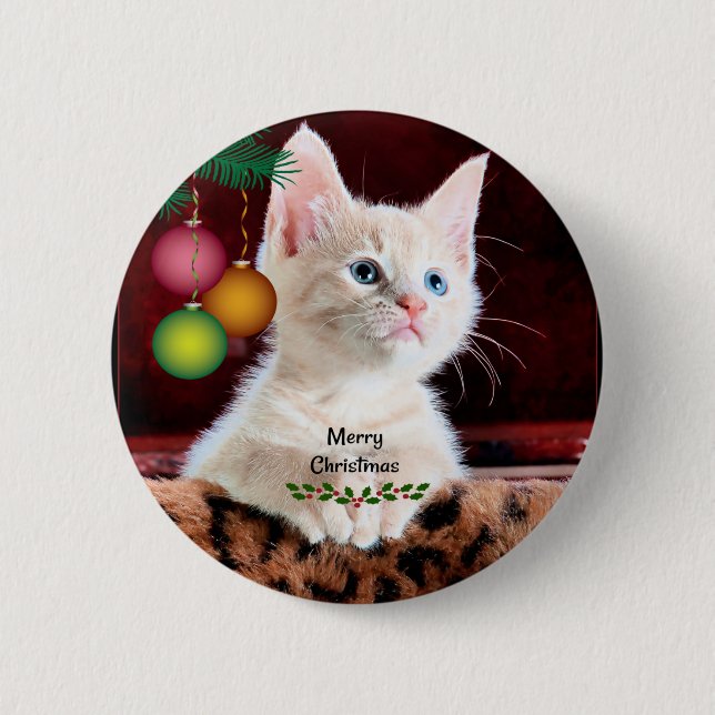 Frohe Weihnachten Niedlich Adorable Kitty Cat Button (Vorderseite)