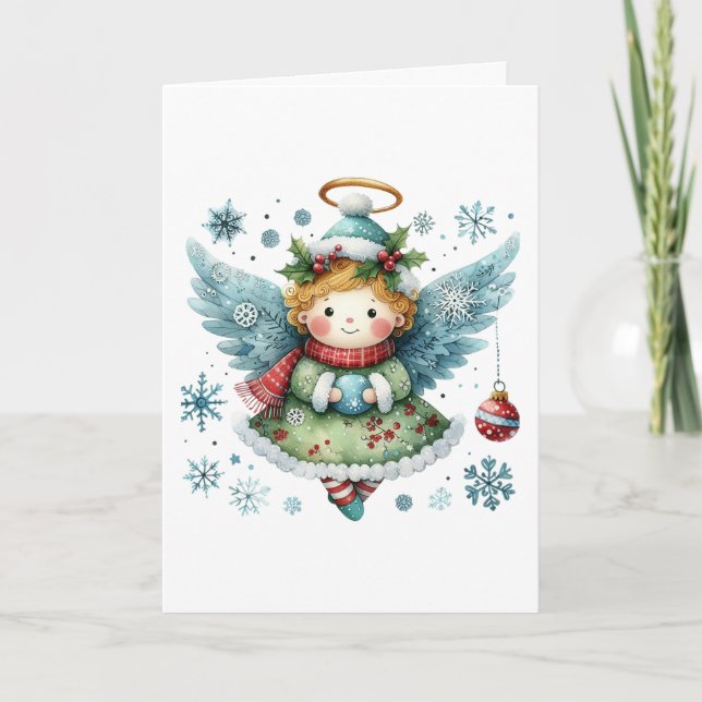 Frohe Weihnachten Niedlich Angel Folk Art Style Karte (Vorderseite)