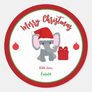 Frohe Weihnachten Niedlich Baby Elephant Individue Runder Aufkleber