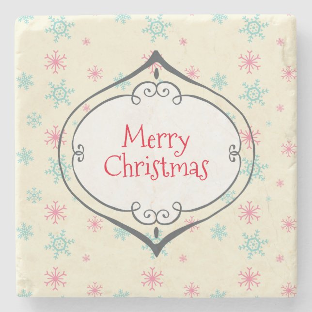 Frohe Weihnachten Niedlich Bauble Pink & Blue Schn Steinuntersetzer (Vorderseite)