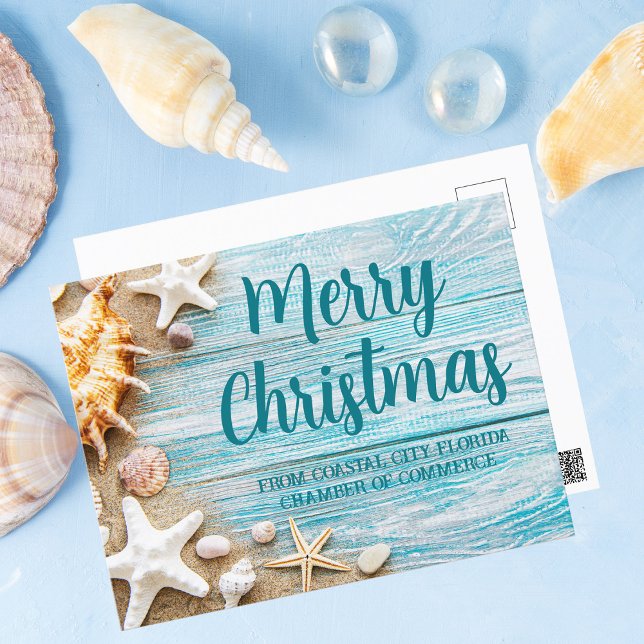Frohe Weihnachten Niedlich Beach Company Seashell  Postkarte (Von Creator hochgeladen)