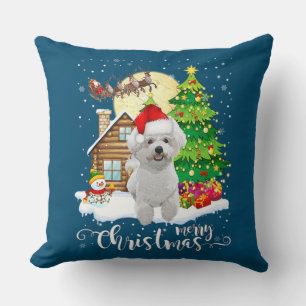Frohe Weihnachten Niedlich Bichon Frise Santa mit  Kissen