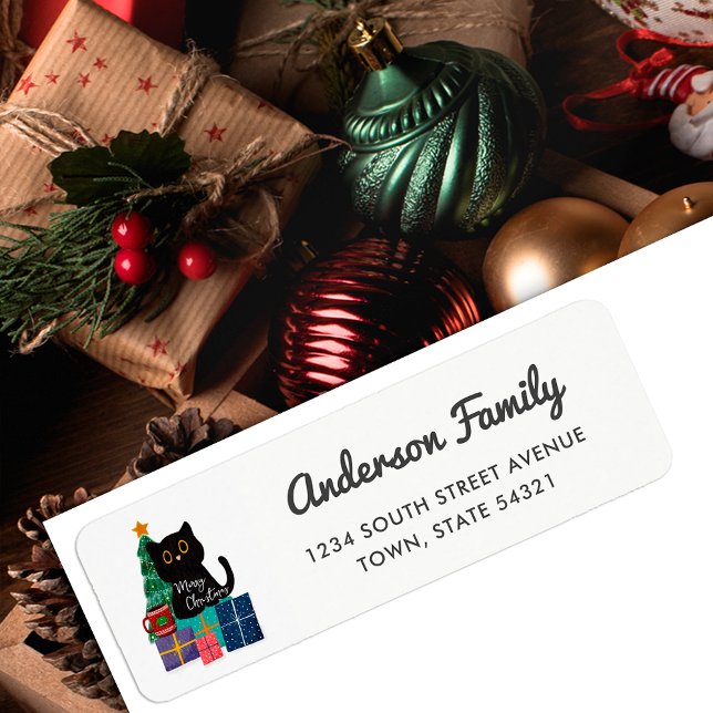 Frohe Weihnachten Niedlich Black Cat Rücksendeadre (Von Creator hochgeladen)