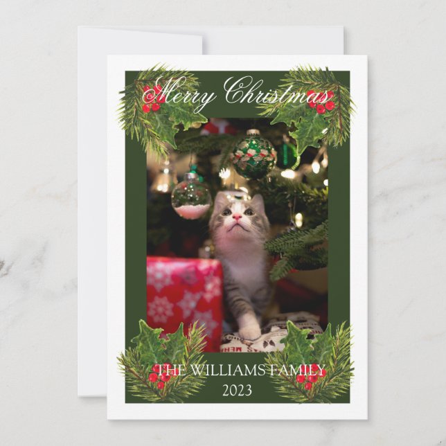Frohe Weihnachten Niedlich Cat Pet Foto Wasserfarb (Vorderseite)