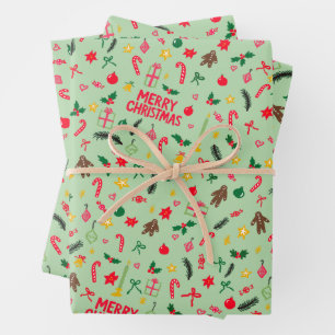 Frohe Weihnachten Niedlich Doodle Whimsical Muster Geschenkpapier Set