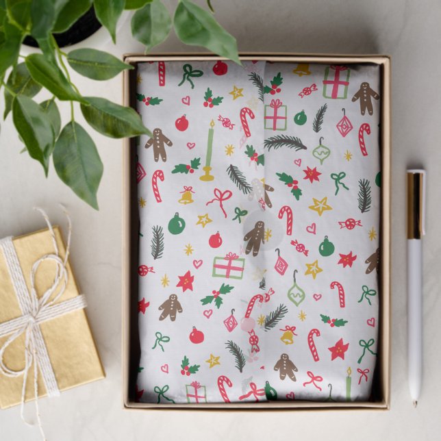 Frohe Weihnachten Niedlich Doodle Whimsical Muster Seidenpapier (Merry Christmas Cute Doodle Whimsical Pattern Tissue Paper
)