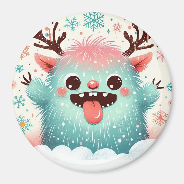 Frohe Weihnachten Niedlich Fluffy goofy Monster Magnet (Vorne)