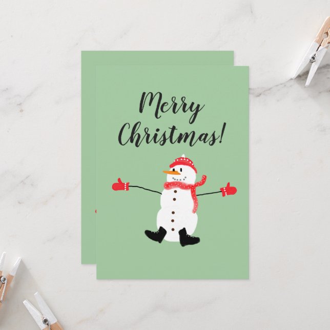 Frohe Weihnachten Niedlich Frosty Snowman Karte (Vorderseite/Rückseite Beispiel)