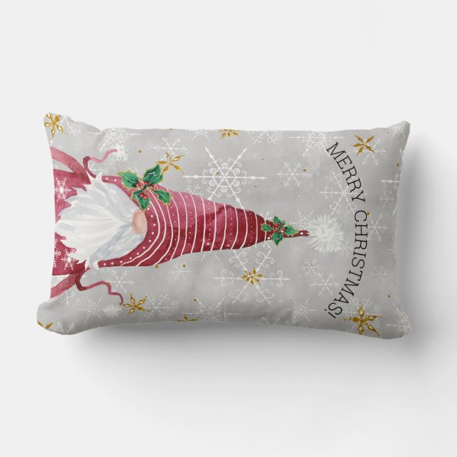 Frohe Weihnachten Niedlich Gnome Holly Snowflake i Lendenkissen (Vorderseite)