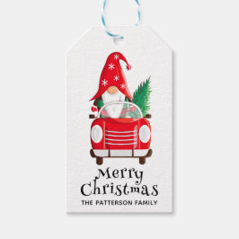 Frohe Weihnachten Niedlich Gnome Red Car Tree Geschenkanhänger