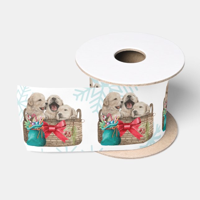 Frohe Weihnachten Niedlich Golden Retriever Welpen Satinband (Spule)